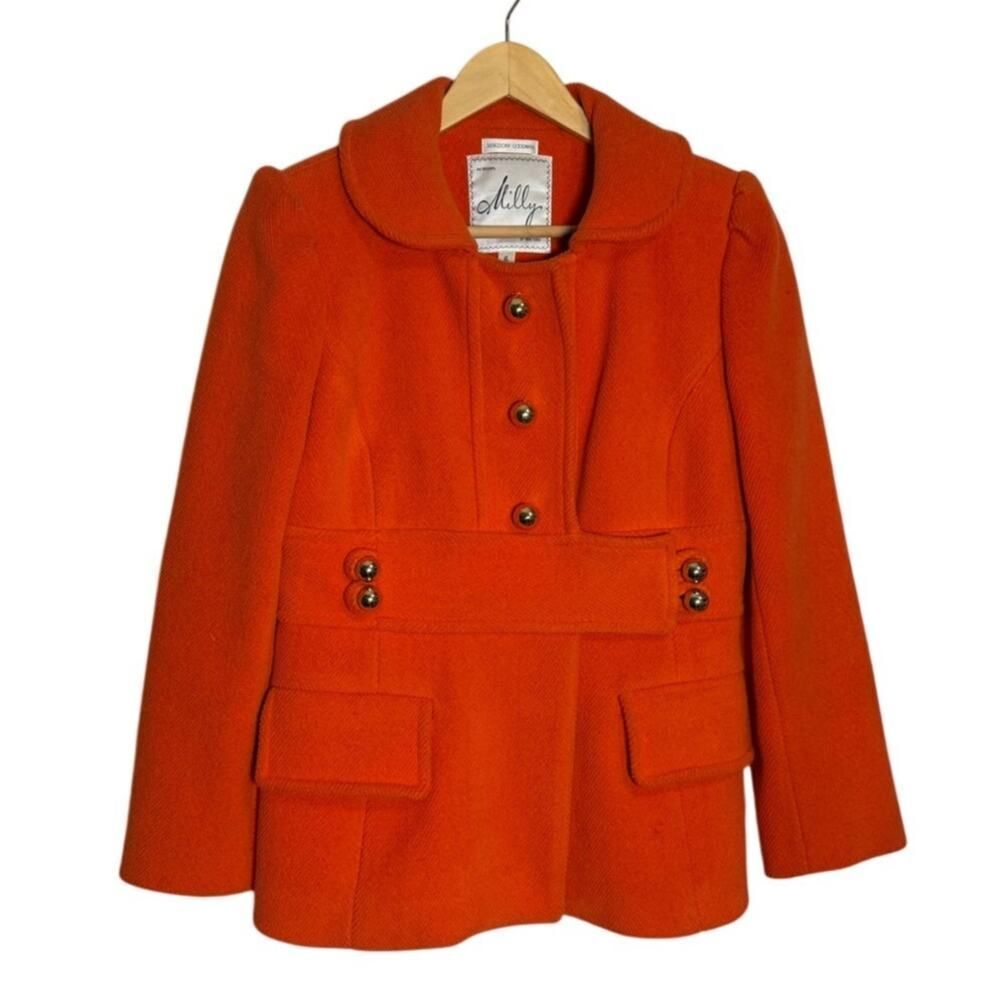Milly for Bergdorf Goodman Orange Wool Blend Pea Coat Women's Sz.6